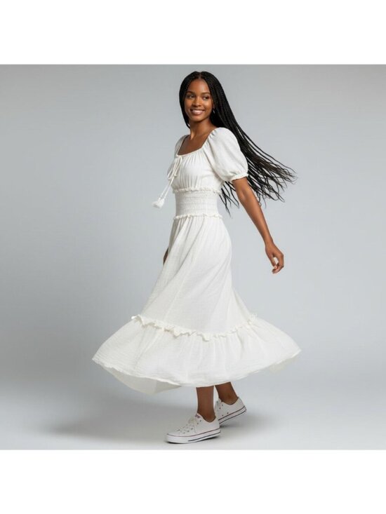 Miss Avenue Dresses & Skirts - NEW Miss Avenue Cream Tiered Maxi Dress On Or Off Shoulder Size Small Boho